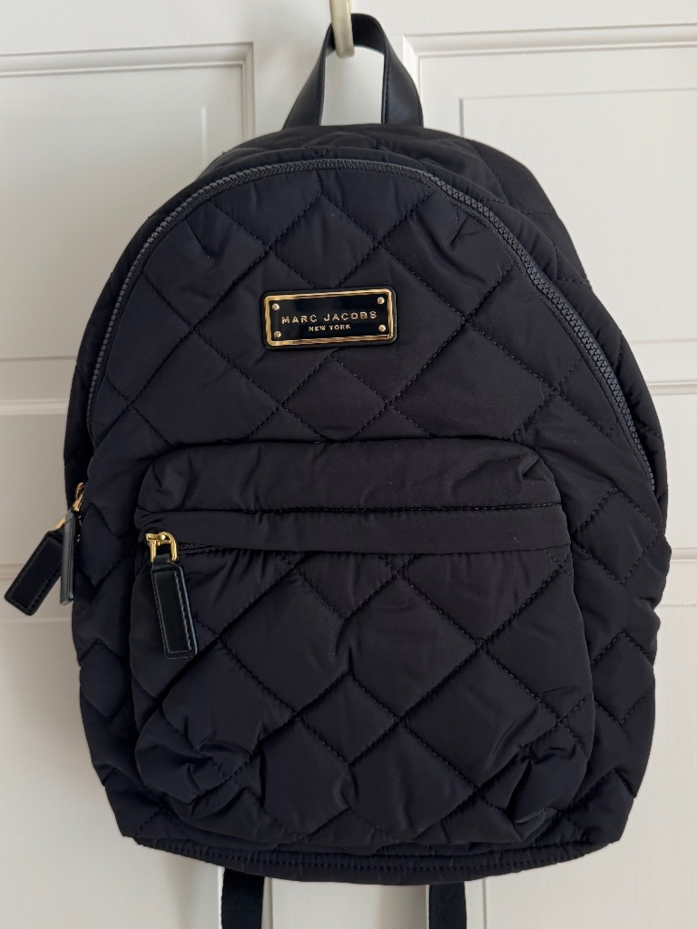 NWT Marc Jacobs Black Quilted Nylon Backpack with Gold Logo Plate